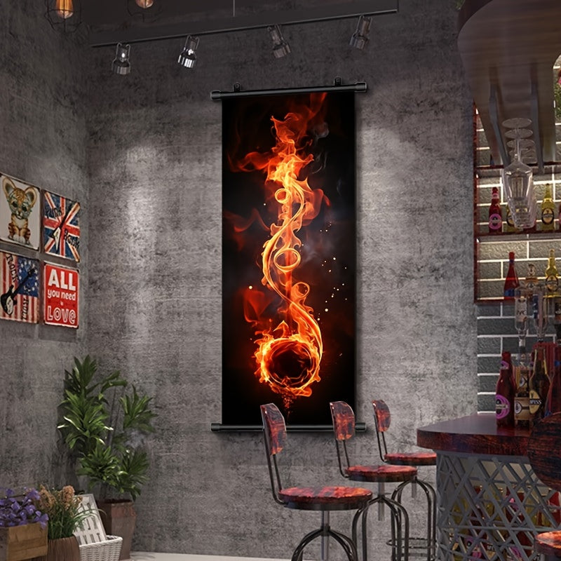 1pc Music Hanging Scrolls Painting, Flame Guitar Wall Art Poster, Artwork Wall Painting For Bathroom Bedroom Living Room Wall Decor, Home Decoration, Aesthetic Room Decor, 16inch * 39inch