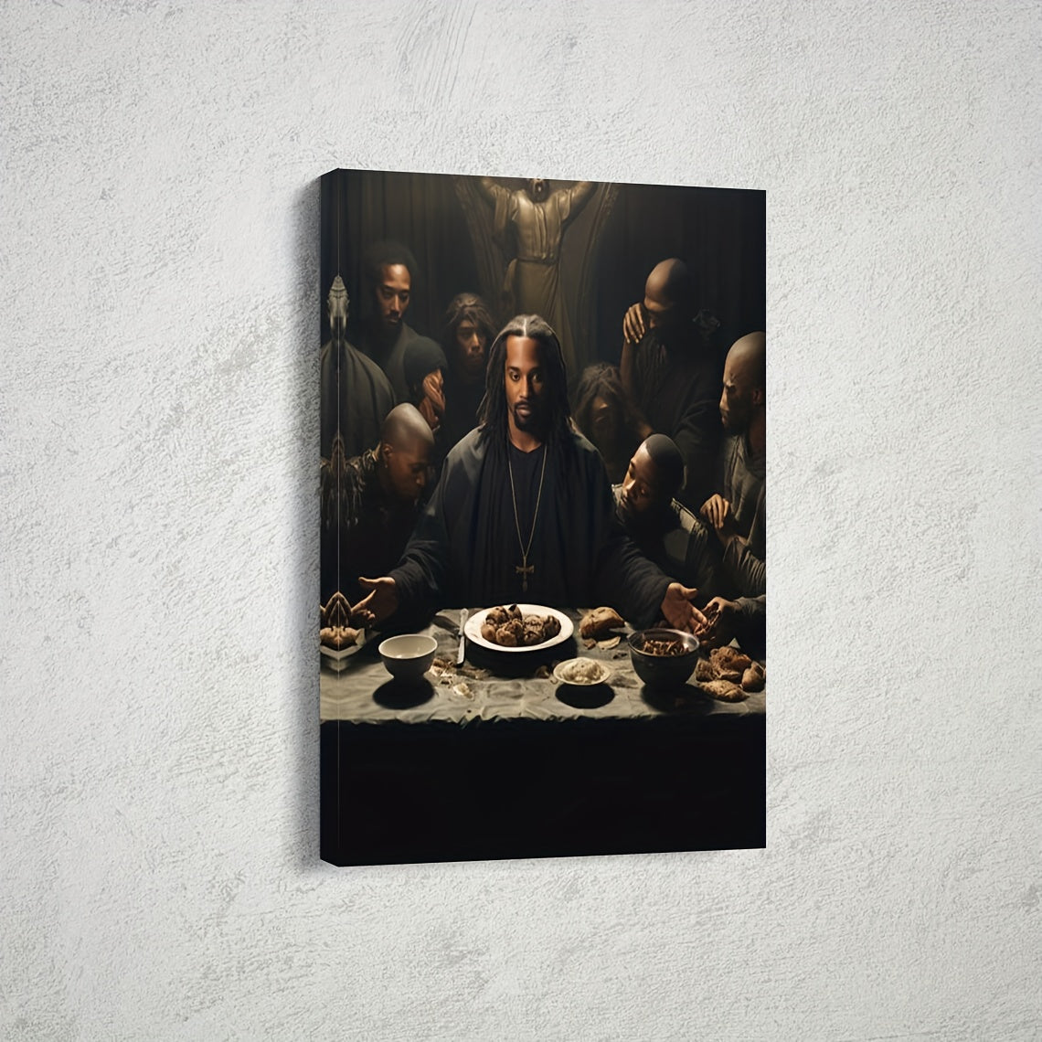 1 Piece Vibrant Wood Frame Canvas Painting - Black Jesus Artwork, Inspirational Wall Decor for Living Room and Bedroom, Heartfelt Holiday Gift for Her, Christian Faith-Themed Home Decoration, Last Supper Scene, Framed Print,