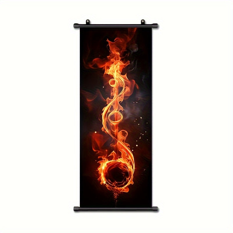1pc Music Hanging Scrolls Painting, Flame Guitar Wall Art Poster, Artwork Wall Painting For Bathroom Bedroom Living Room Wall Decor, Home Decoration, Aesthetic Room Decor, 16inch * 39inch