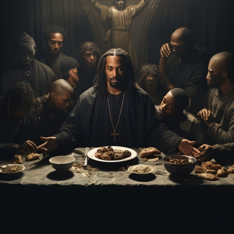 1 Piece Vibrant Wood Frame Canvas Painting - Black Jesus Artwork, Inspirational Wall Decor for Living Room and Bedroom, Heartfelt Holiday Gift for Her, Christian Faith-Themed Home Decoration, Last Supper Scene, Framed Print,