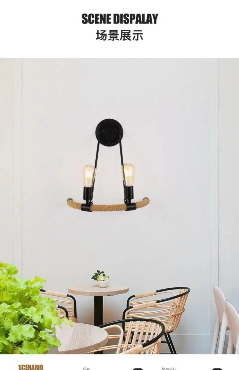 Wall Decor  Lamp for Bedroom American Twine Retro Industrial Style Creative Village Restaurant Bar Aisle Wall Light