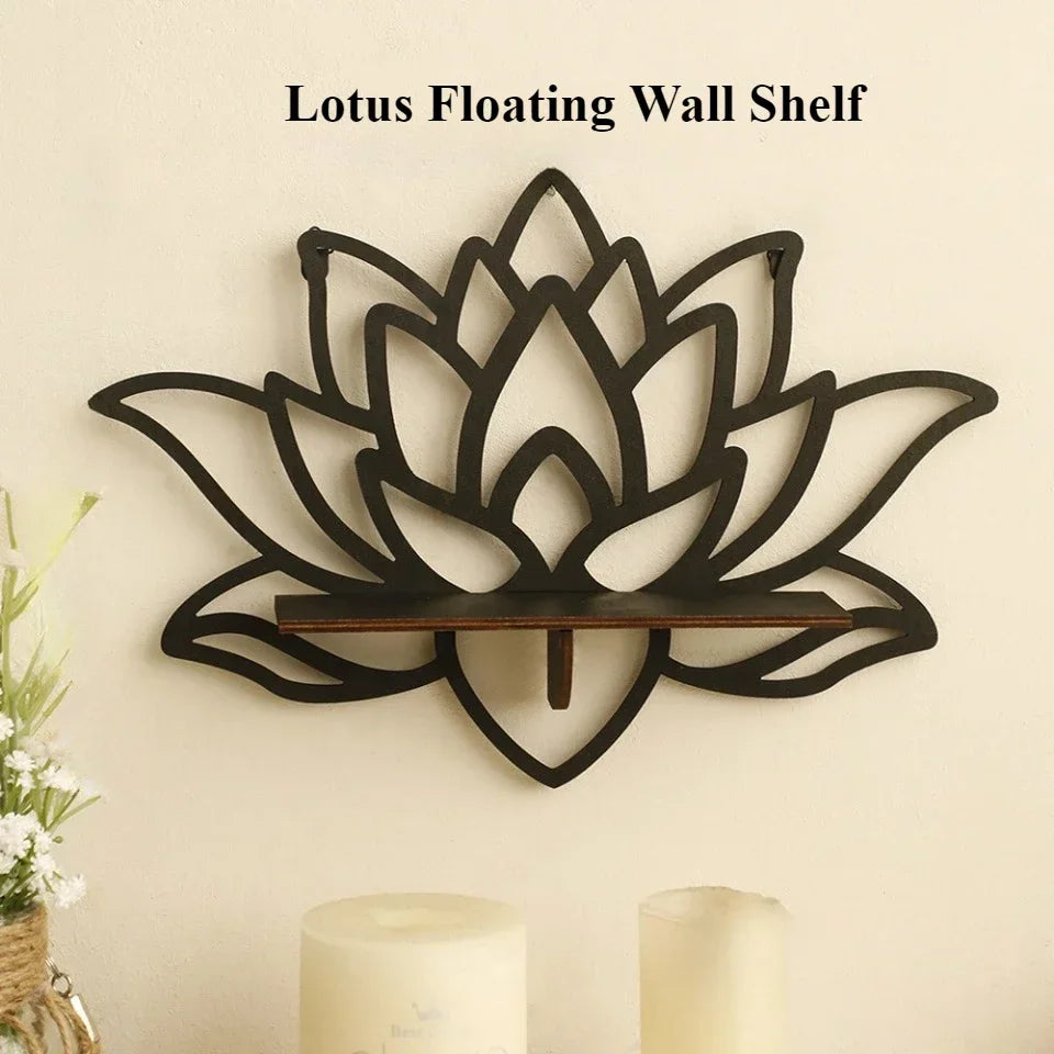 Lotus Floating Wall Shelf Crystal Display Rack Aesthetic Room Decor Modern Wooden Shelf for Candles Ornaments and Home Accents