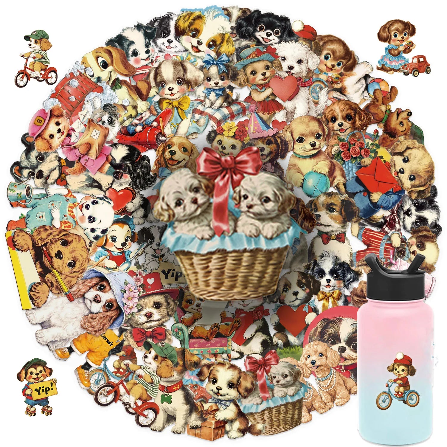 50pcs Retro American Puppy Transparent Stickers Dog Animals Decals for Party Decor Home Accents Luggage Scooters & More
