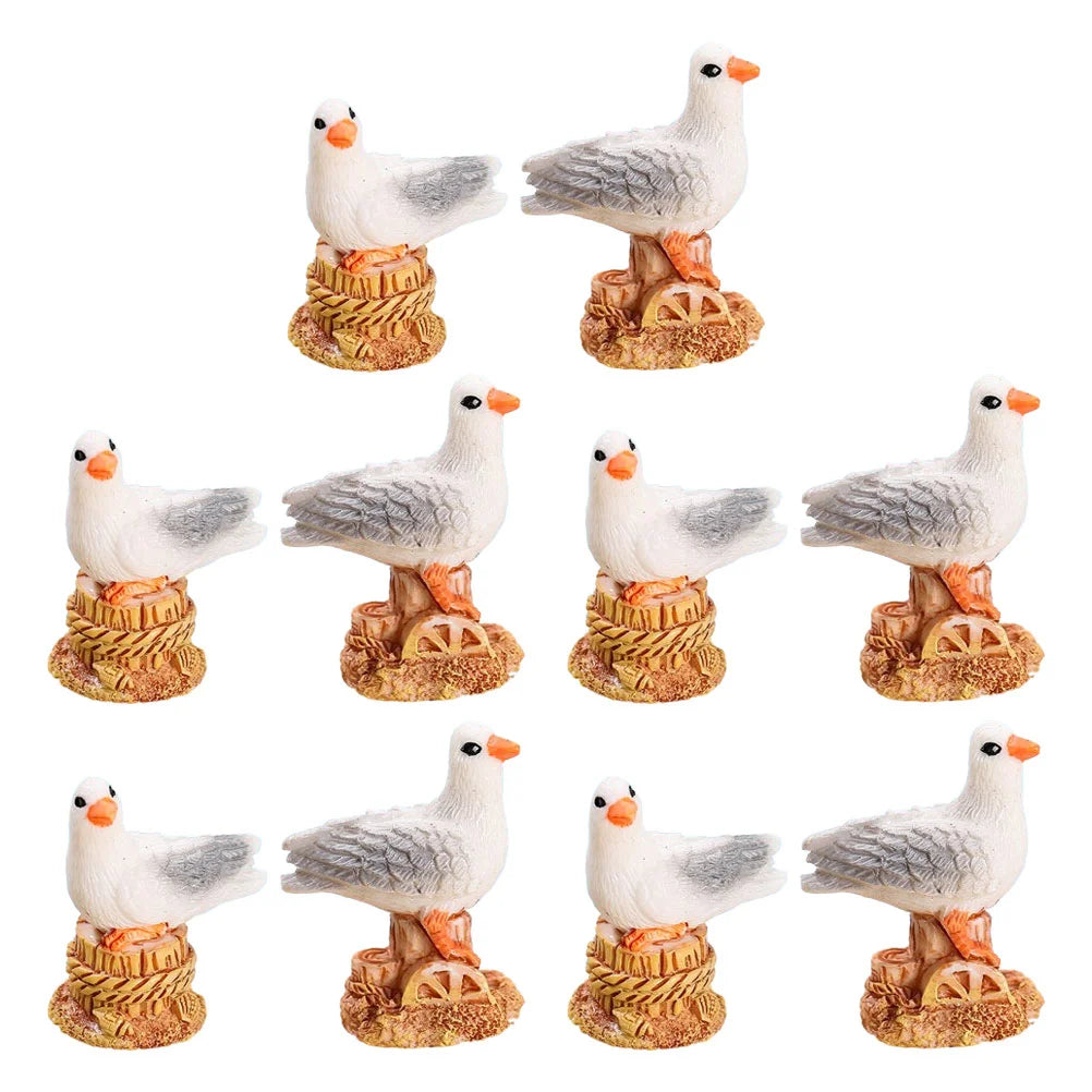 10Pcs Seagull Figurine Ocean Bird Statue Animal Garden Statues Seagull Sculpture Outdoor Decorations Bird Decoration Home Office
