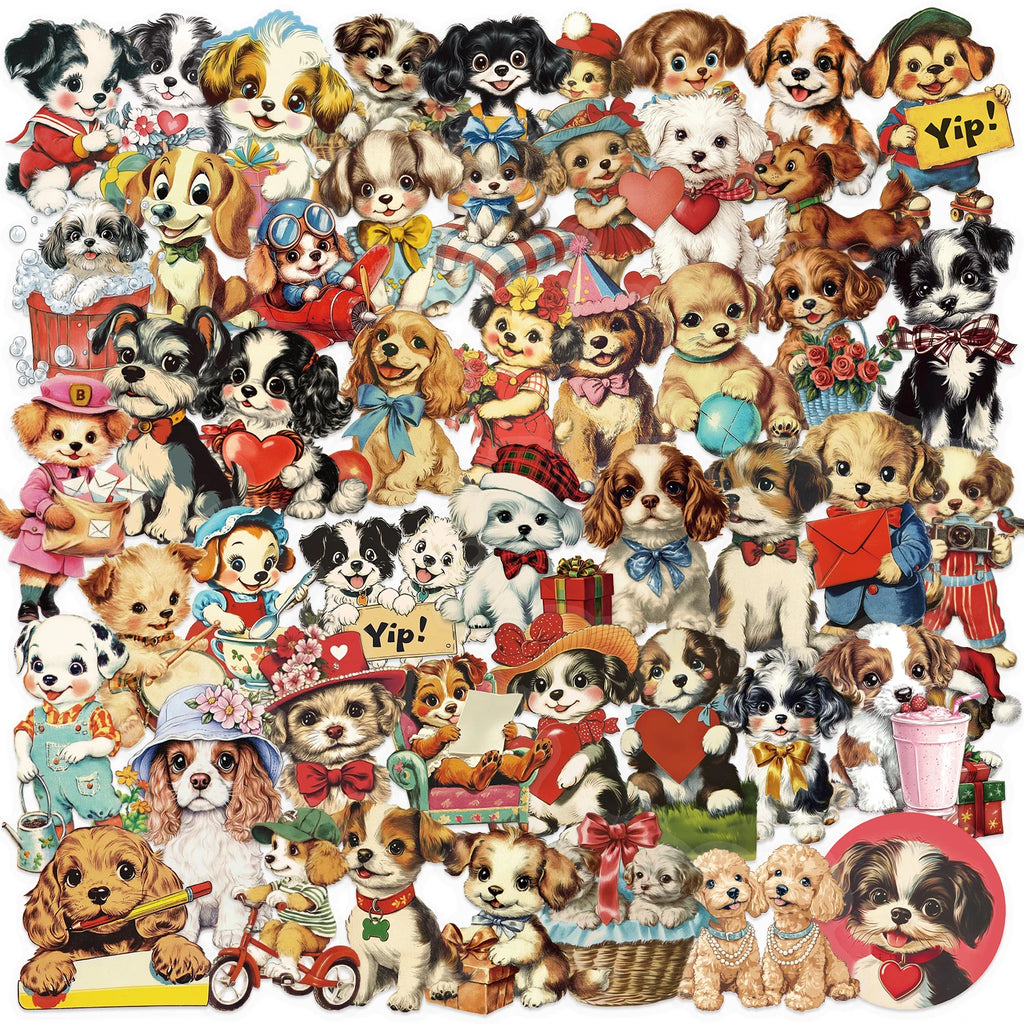 50pcs Retro American Puppy Transparent Stickers Dog Animals Decals for Party Decor Home Accents Luggage Scooters & More
