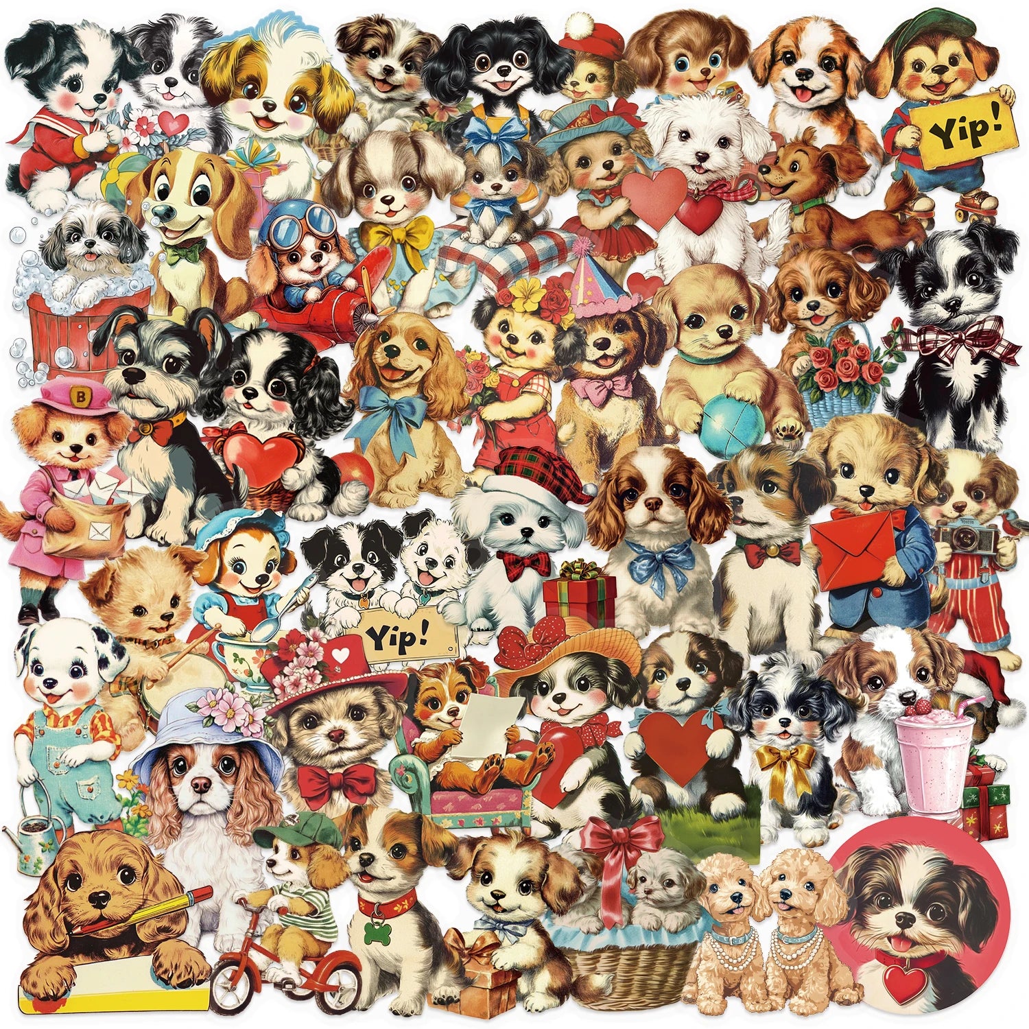 50pcs Retro American Puppy Transparent Stickers Dog Animals Decals for Party Decor Home Accents Luggage Scooters & More
