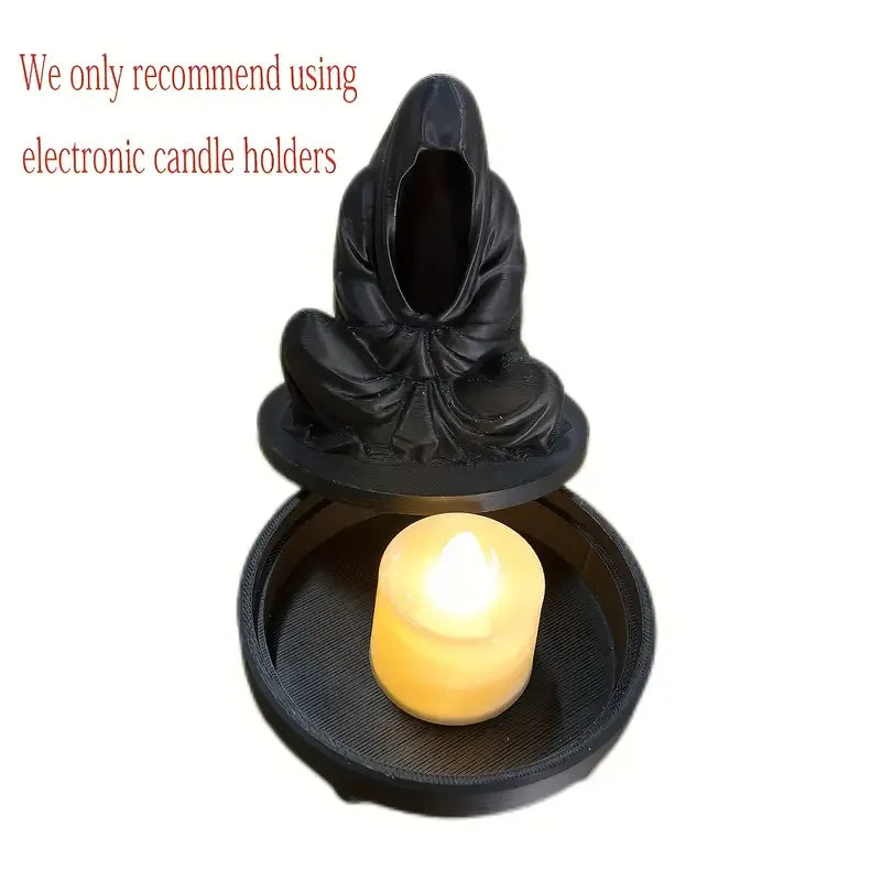 Grim Reaper Candle Holder - Spooky Halloween Decor, Durable Plastic Tabletop Statue for Meditation & Gothic Home Accents