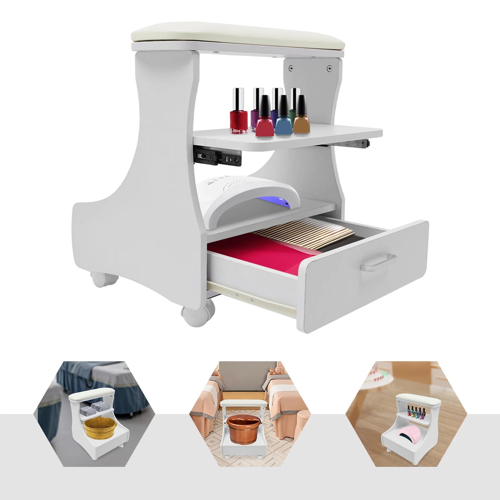 Foot Rest Pedicure Manicure Funiture Trolley for Foot Bath, Footbath Stool with Wheels