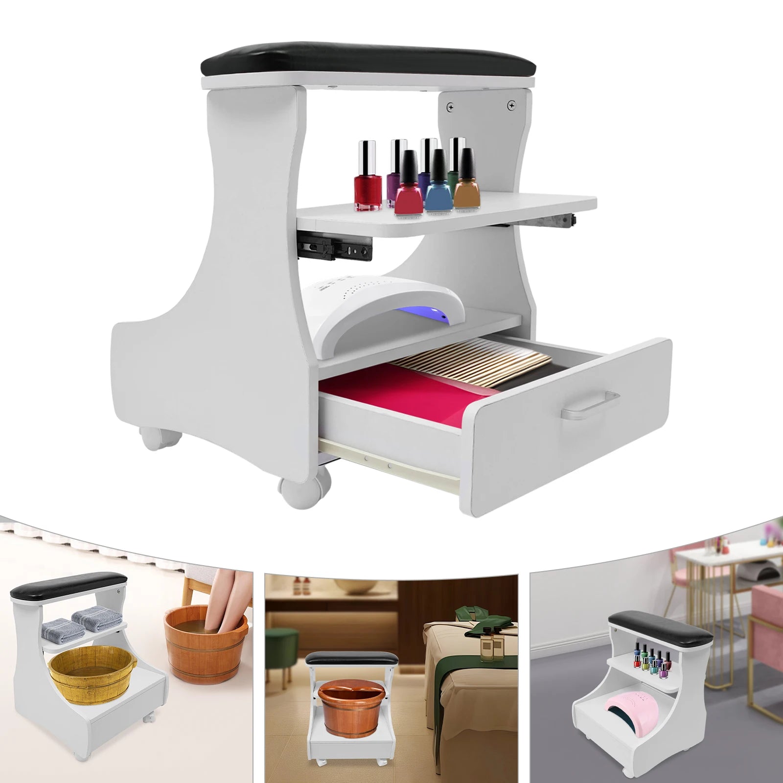 Foot Bath Stool Foot Rest Pedicure Manicure Funiture Trolley Footbath with Wheels for Beauty Salons