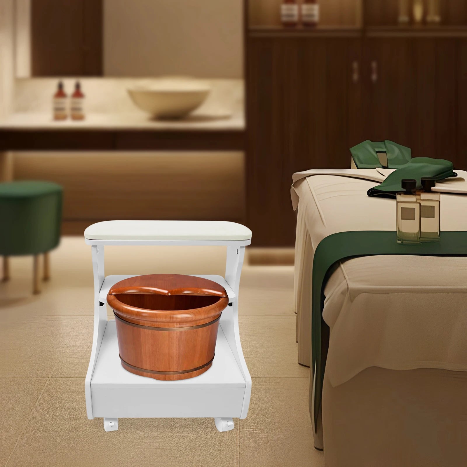 Foot Rest Pedicure Manicure Funiture Trolley for Foot Bath, Footbath Stool with Wheels