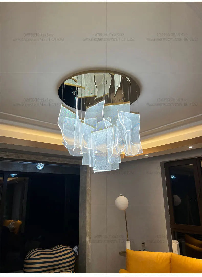 Light Guide LED Modern Chandelier Living Room Decor Lighting Duplex Rotating Stairs Pendant Lamp Dining Room Hanging Lights