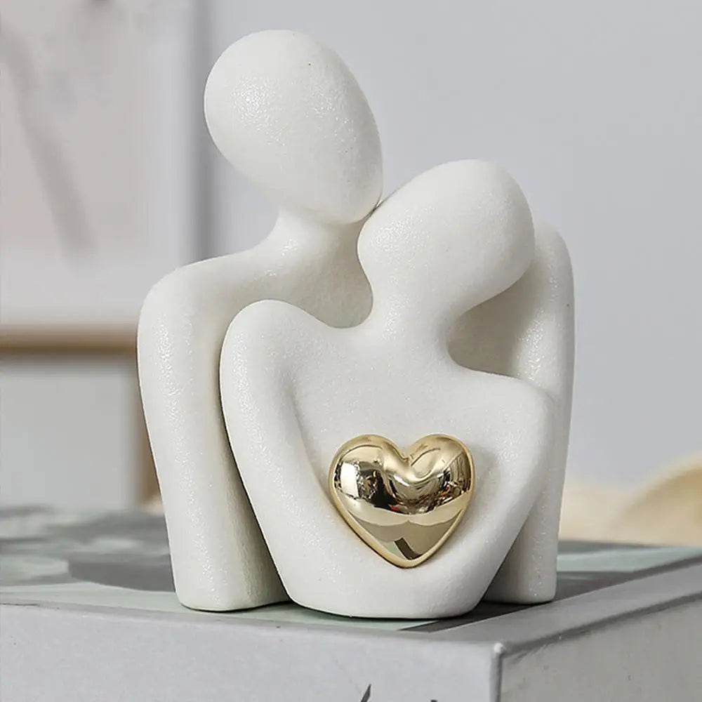 Couple Hugging Figurine Ceramic Couple Statue Abstract Modern Sculpture Love Figurines Art Craft Couple Home Accents