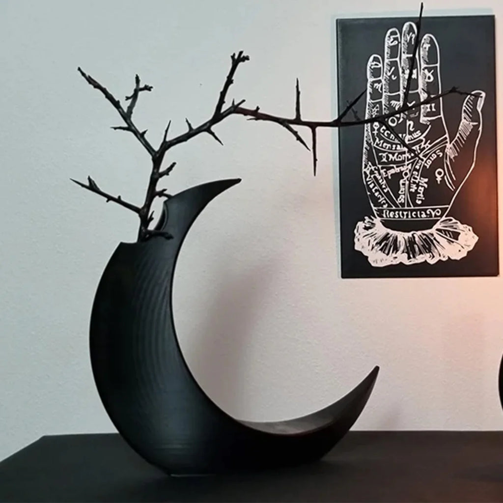 Gothic Moon Vase 3D Printed Dark Style Decorative Ornament for Dried Flowers, Perfect for Halloween, Wedding Gifts,Home Accents