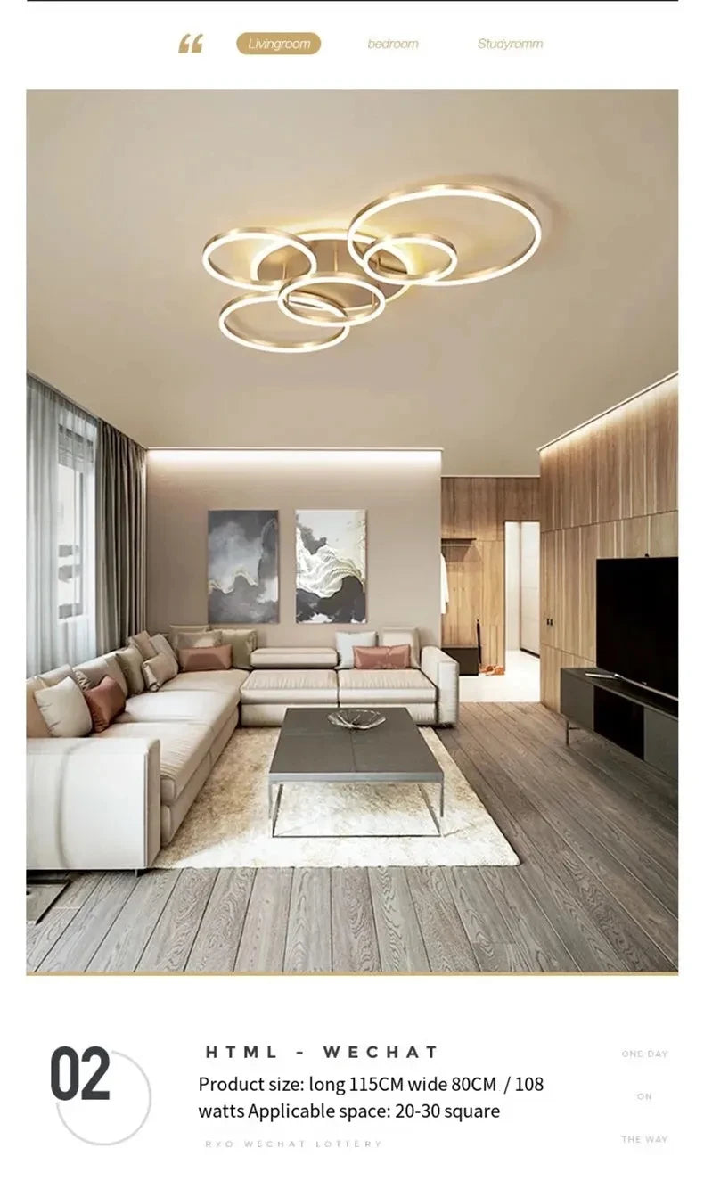 Modern LED Chandelier Lighting For Living Room Bedroom kitchen Study Ceiling Light Indoor Lamp Round Ring Lustre Home Decoration