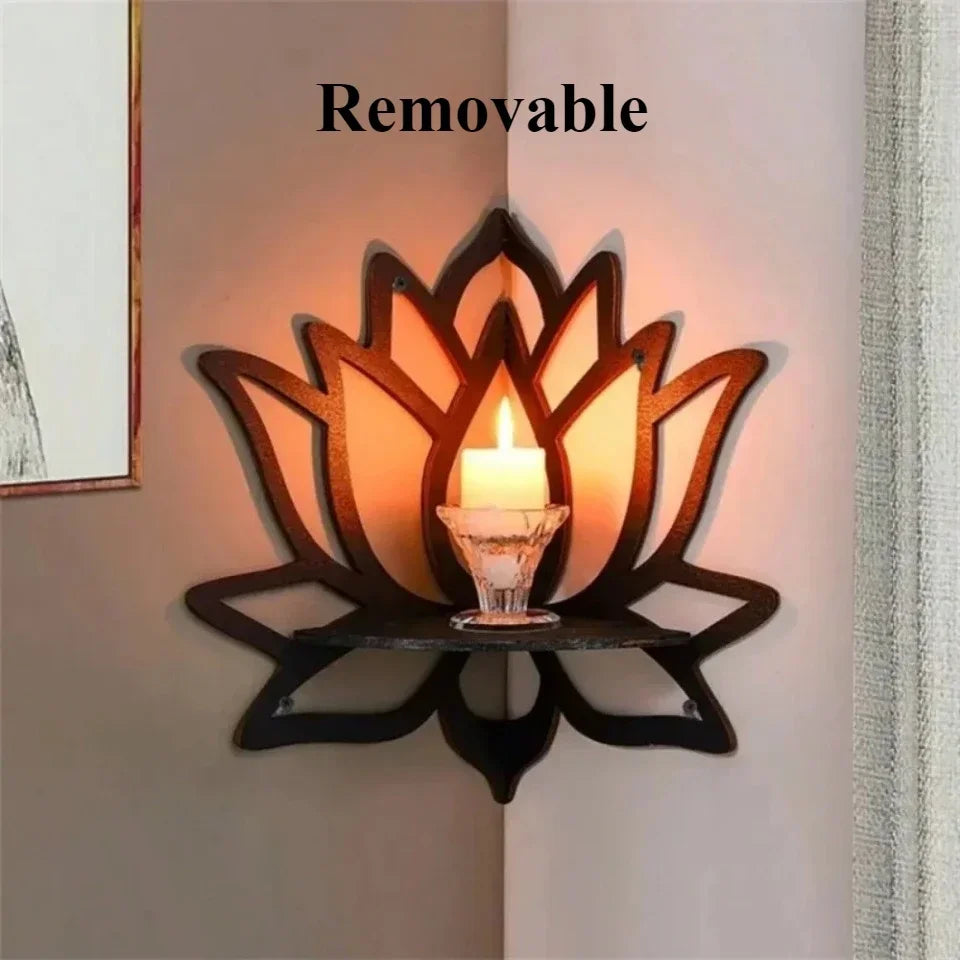 Lotus Floating Wall Shelf Crystal Display Rack Aesthetic Room Decor Modern Wooden Shelf for Candles Ornaments and Home Accents