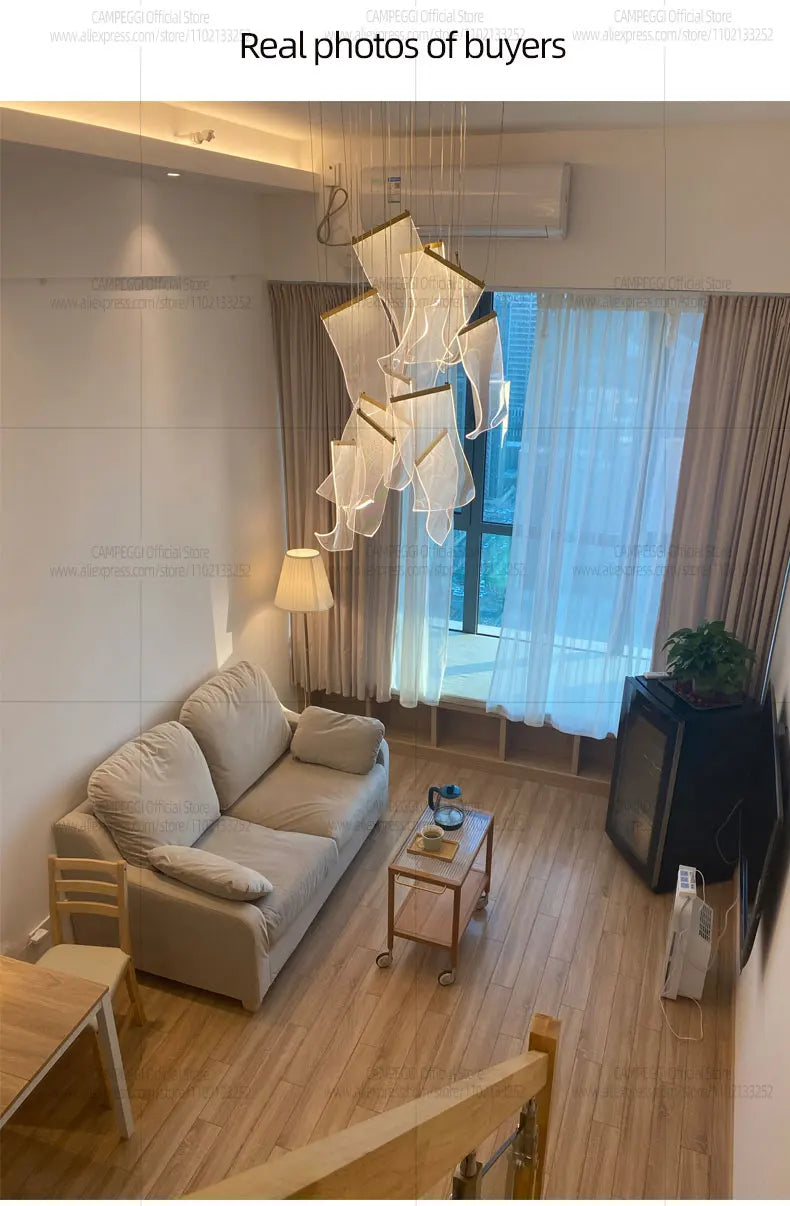 Light Guide LED Modern Chandelier Living Room Decor Lighting Duplex Rotating Stairs Pendant Lamp Dining Room Hanging Lights