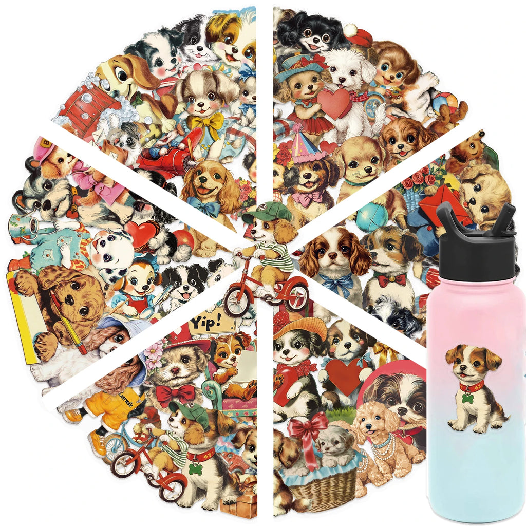 50pcs Retro American Puppy Transparent Stickers Dog Animals Decals for Party Decor Home Accents Luggage Scooters & More