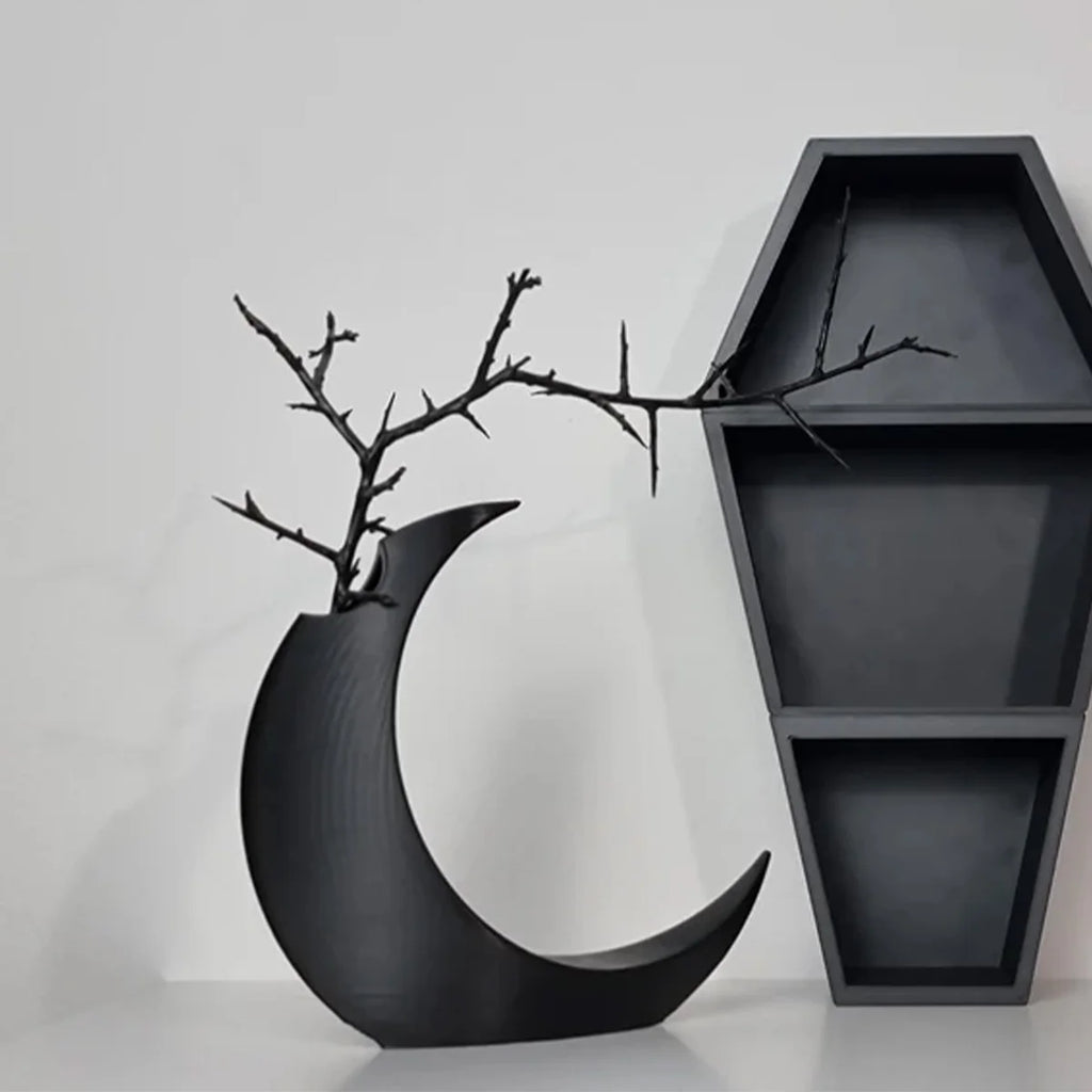Gothic Moon Vase 3D Printed Dark Style Decorative Ornament for Dried Flowers, Perfect for Halloween, Wedding Gifts,Home Accents