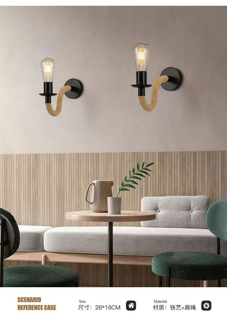 Wall Decor  Lamp for Bedroom American Twine Retro Industrial Style Creative Village Restaurant Bar Aisle Wall Light