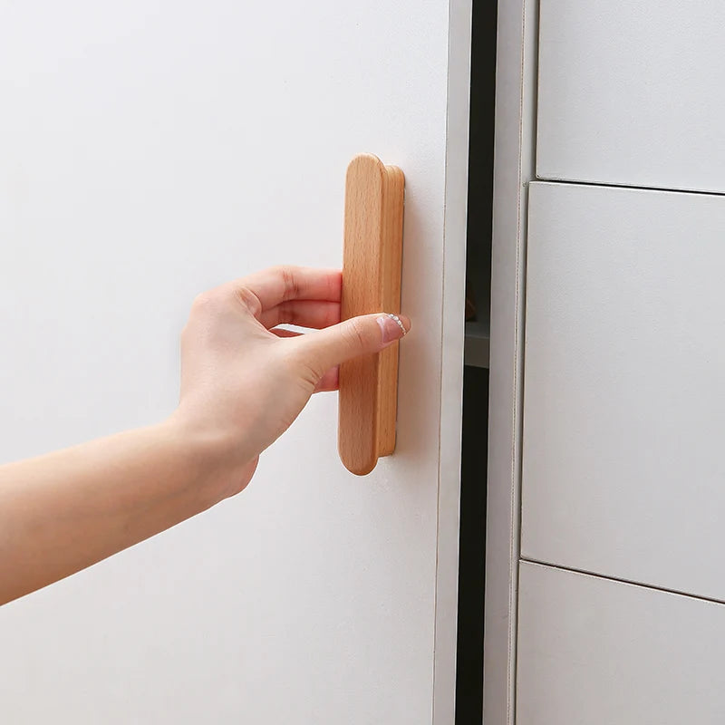 Nordic Wood Furniture Handles OAK  Walnut Knob Wooden T Bar Wardrobe Pulls Luxury Decoration Wooden Funiture Hardware