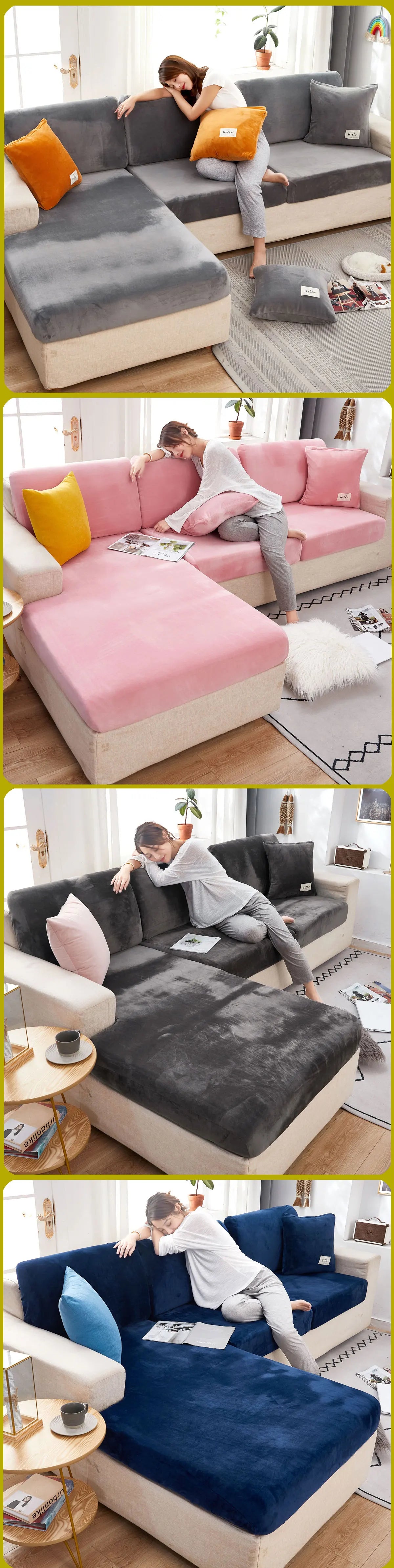 Velvet sofa seat cover cushion cover thick Jacquard solid soft stretch sofa slipcovers funiture protector