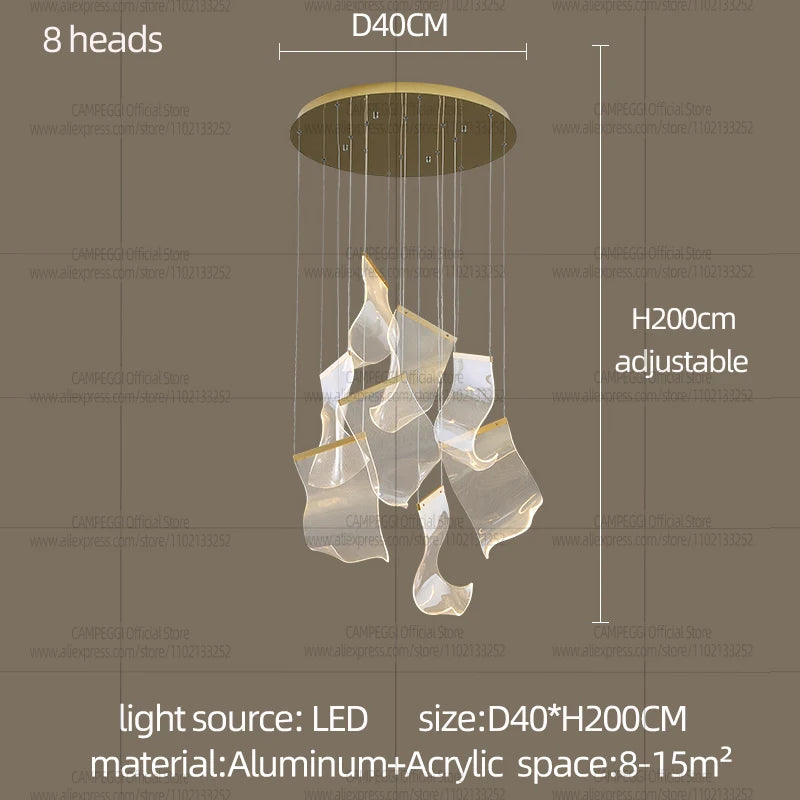 Light Guide LED Modern Chandelier Living Room Decor Lighting Duplex Rotating Stairs Pendant Lamp Dining Room Hanging Lights