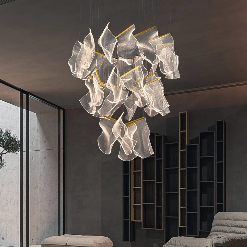 Light Guide LED Modern Chandelier Living Room Decor Lighting Duplex Rotating Stairs Pendant Lamp Dining Room Hanging Lights