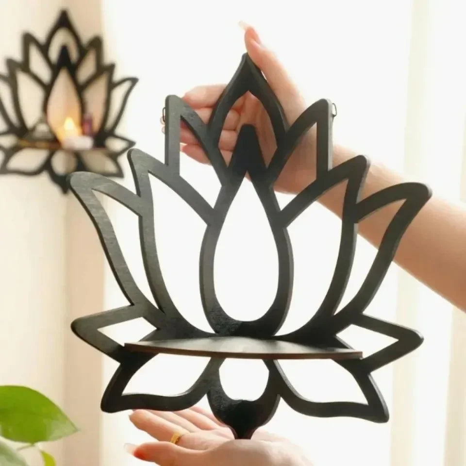Lotus Floating Wall Shelf Crystal Display Rack Aesthetic Room Decor Modern Wooden Shelf for Candles Ornaments and Home Accents