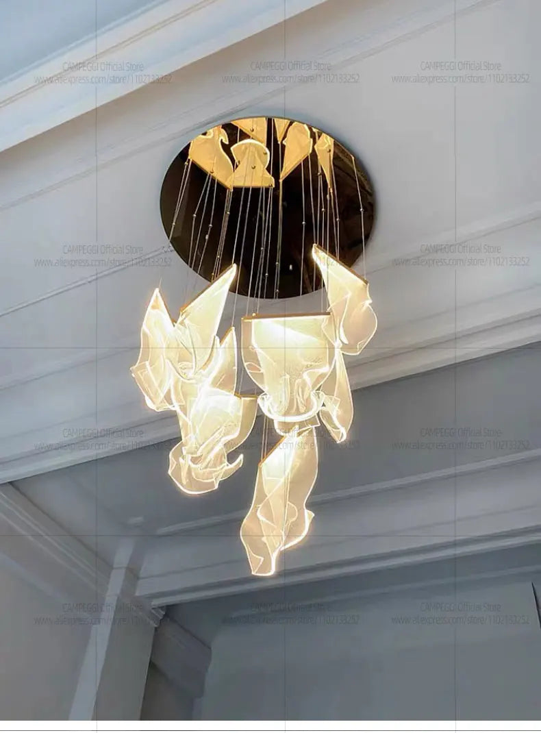 Light Guide LED Modern Chandelier Living Room Decor Lighting Duplex Rotating Stairs Pendant Lamp Dining Room Hanging Lights