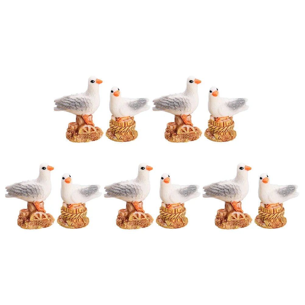 10Pcs Seagull Figurine Ocean Bird Statue Animal Garden Statues Seagull Sculpture Outdoor Decorations Bird Decoration Home Office