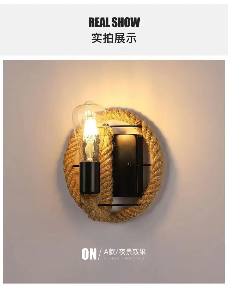 Wall Decor  Lamp for Bedroom American Twine Retro Industrial Style Creative Village Restaurant Bar Aisle Wall Light