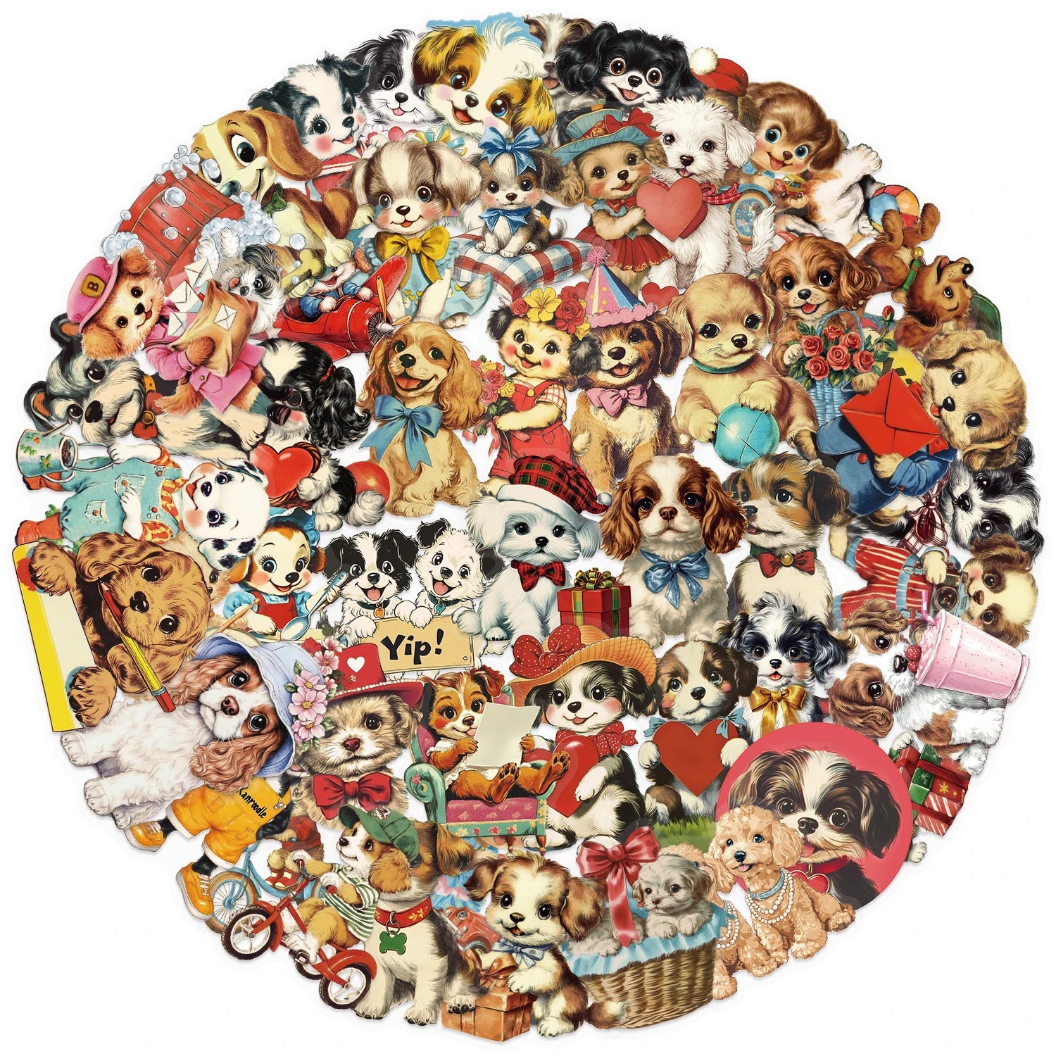 50pcs Retro American Puppy Transparent Stickers Dog Animals Decals for Party Decor Home Accents Luggage Scooters & More