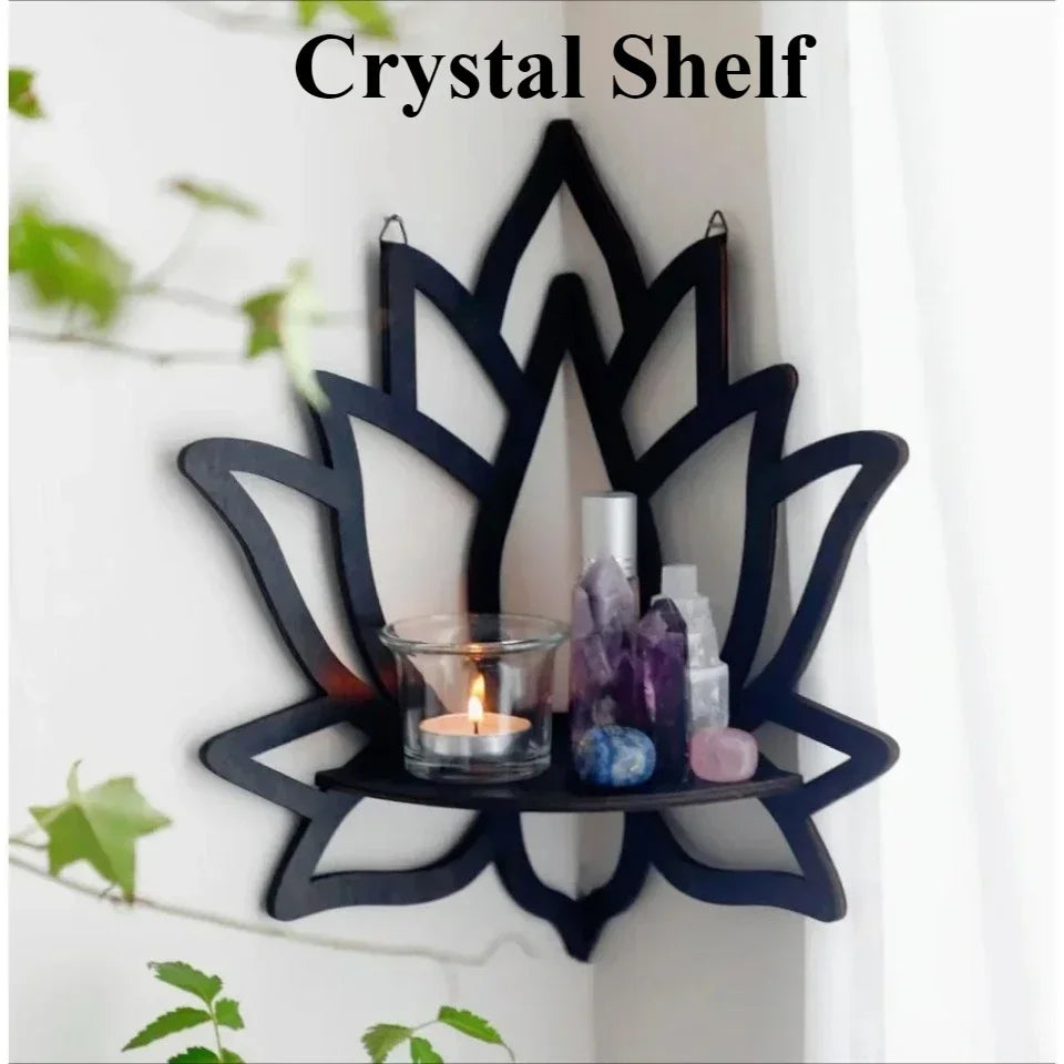 Lotus Floating Wall Shelf Crystal Display Rack Aesthetic Room Decor Modern Wooden Shelf for Candles Ornaments and Home Accents