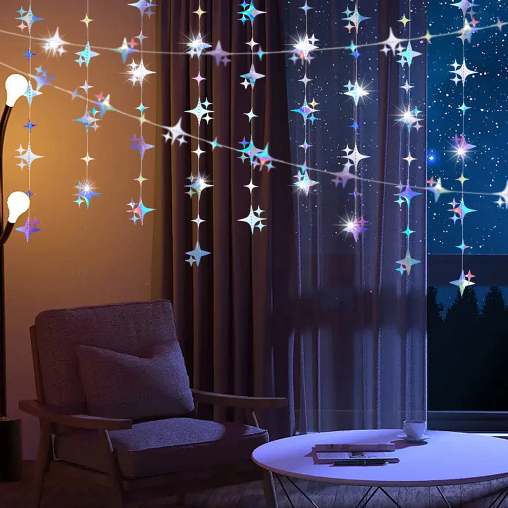 1 Pack Creative Star & Flower Hanging Decoration for Birthday Party Romantic Wedding Room Decor Sparkling Home Accents