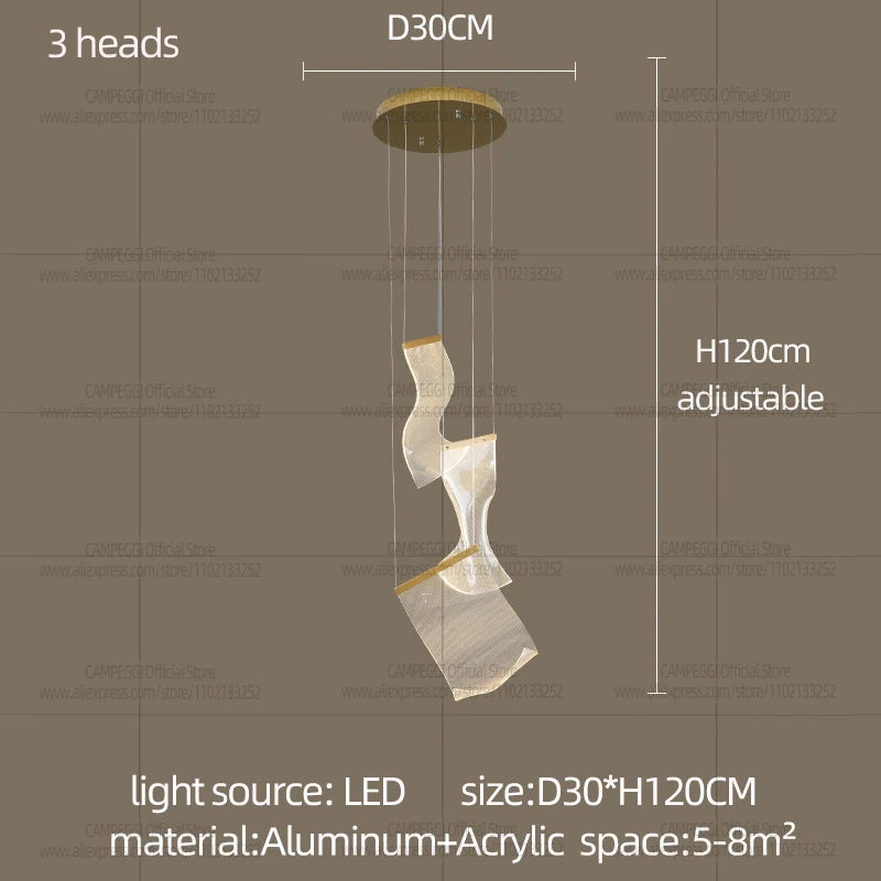 Light Guide LED Modern Chandelier Living Room Decor Lighting Duplex Rotating Stairs Pendant Lamp Dining Room Hanging Lights