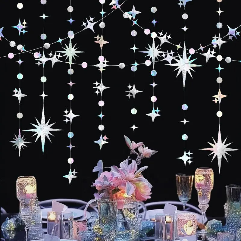 1 Pack Creative Star & Flower Hanging Decoration for Birthday Party Romantic Wedding Room Decor Sparkling Home Accents