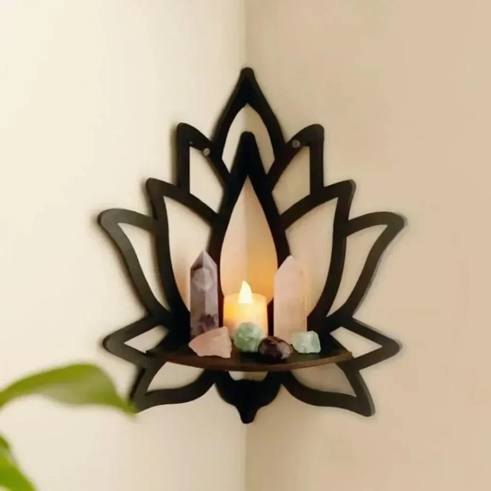 Lotus Floating Wall Shelf Crystal Display Rack Aesthetic Room Decor Modern Wooden Shelf for Candles Ornaments and Home Accents
