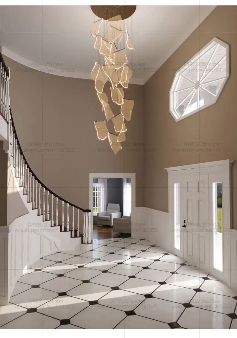 Light Guide LED Modern Chandelier Living Room Decor Lighting Duplex Rotating Stairs Pendant Lamp Dining Room Hanging Lights