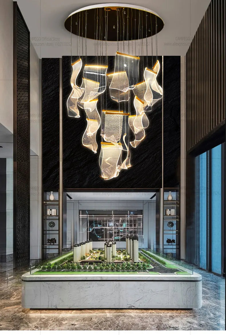 Light Guide LED Modern Chandelier Living Room Decor Lighting Duplex Rotating Stairs Pendant Lamp Dining Room Hanging Lights