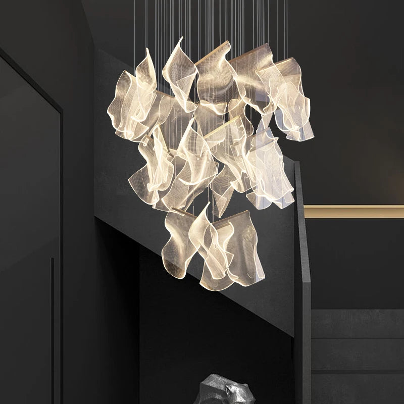 Light Guide LED Modern Chandelier Living Room Decor Lighting Duplex Rotating Stairs Pendant Lamp Dining Room Hanging Lights