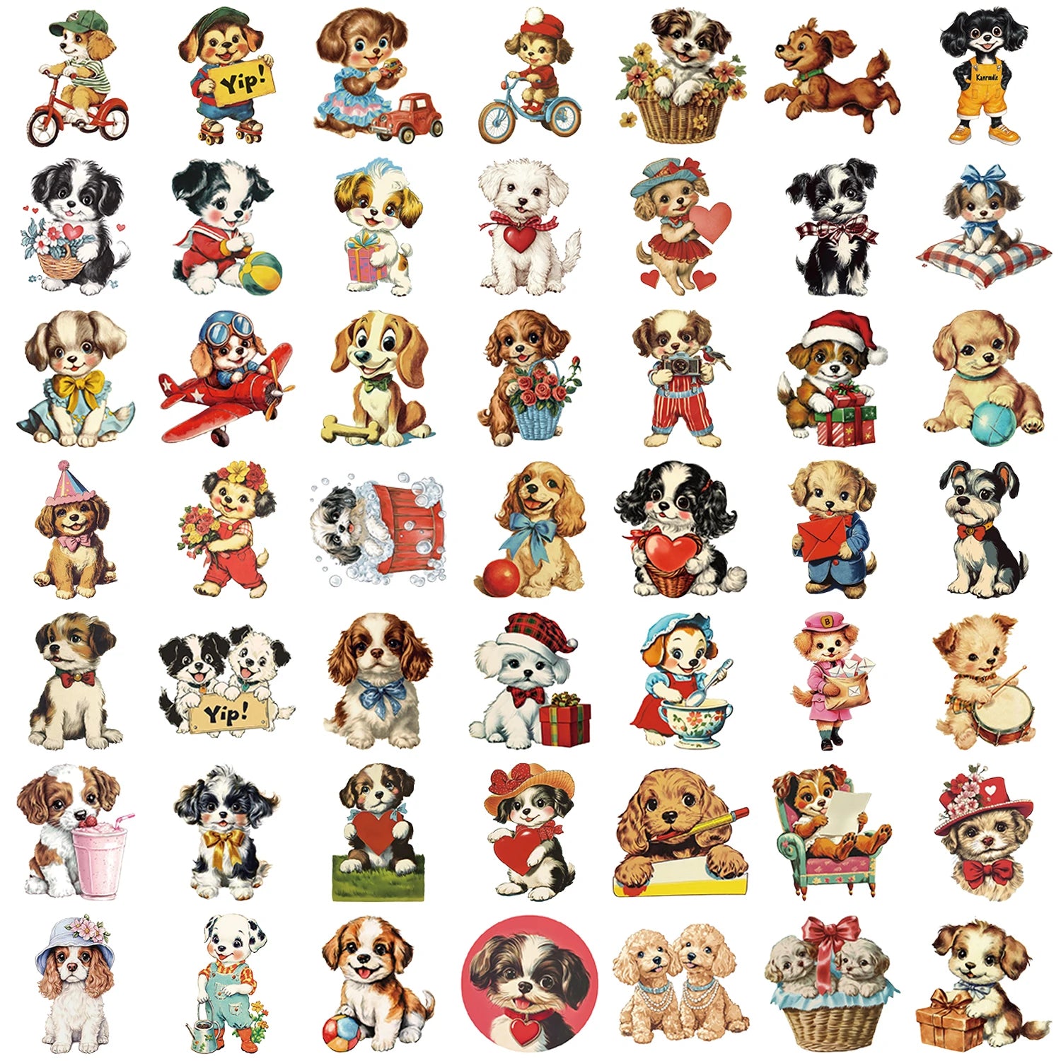 50pcs Retro American Puppy Transparent Stickers Dog Animals Decals for Party Decor Home Accents Luggage Scooters & More