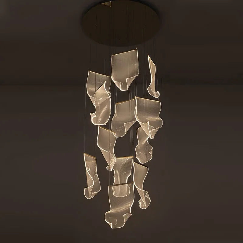 Light Guide LED Modern Chandelier Living Room Decor Lighting Duplex Rotating Stairs Pendant Lamp Dining Room Hanging Lights