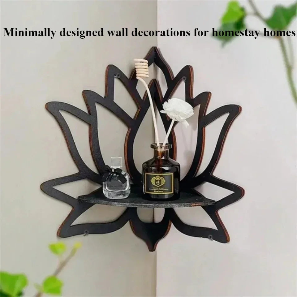 Lotus Floating Wall Shelf Crystal Display Rack Aesthetic Room Decor Modern Wooden Shelf for Candles Ornaments and Home Accents