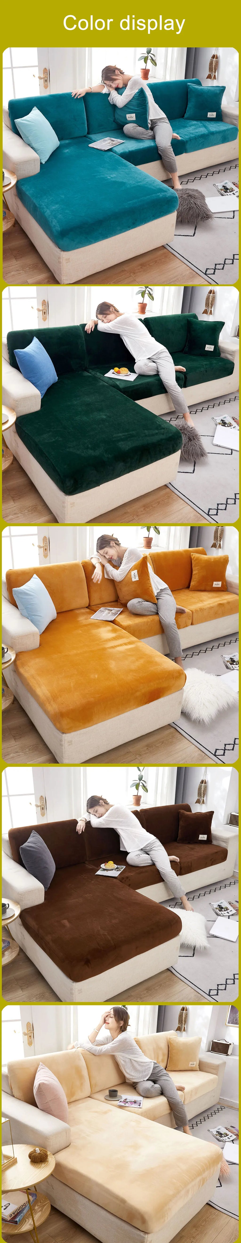Velvet sofa seat cover cushion cover thick Jacquard solid soft stretch sofa slipcovers funiture protector