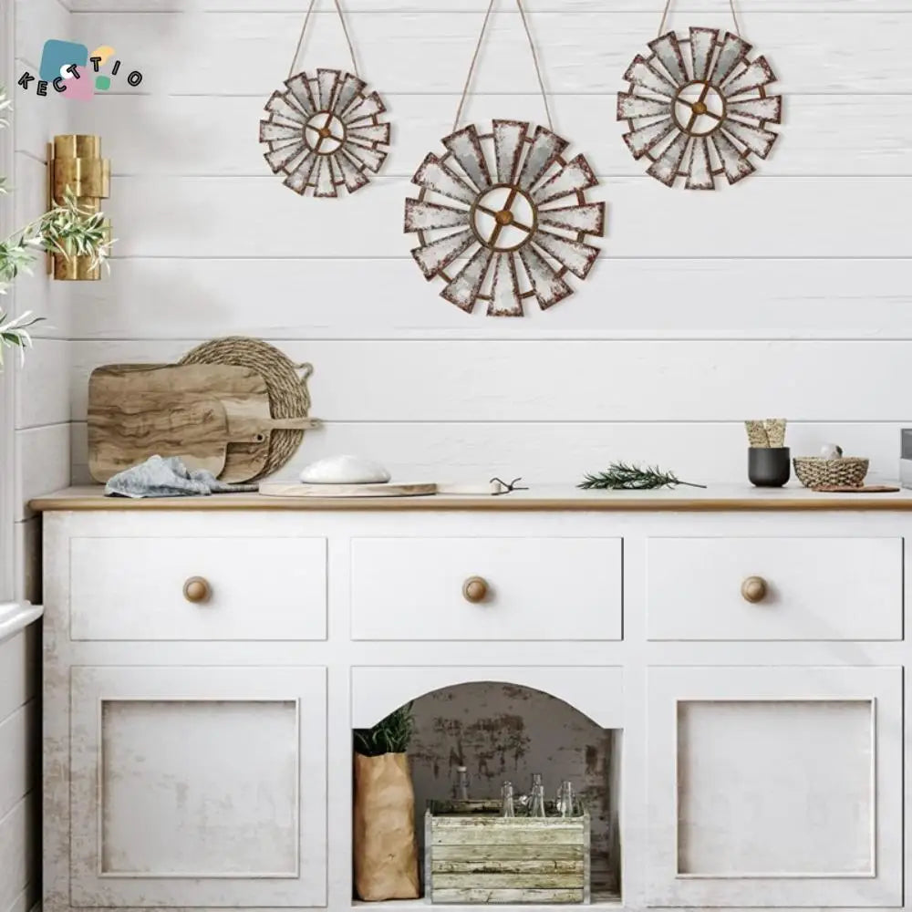 Vintage Wood Windmill Wall Decor Country Theme Unique Windmill Home Decor Hanging Rustic Style Rustic Wall Art Farmhouse Porch