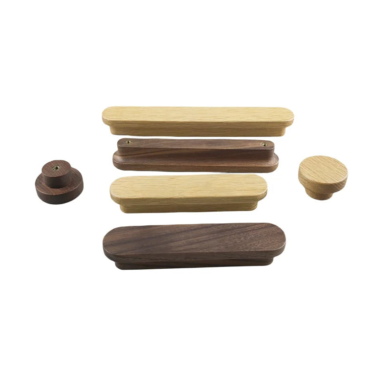 Nordic Wood Furniture Handles OAK  Walnut Knob Wooden T Bar Wardrobe Pulls Luxury Decoration Wooden Funiture Hardware