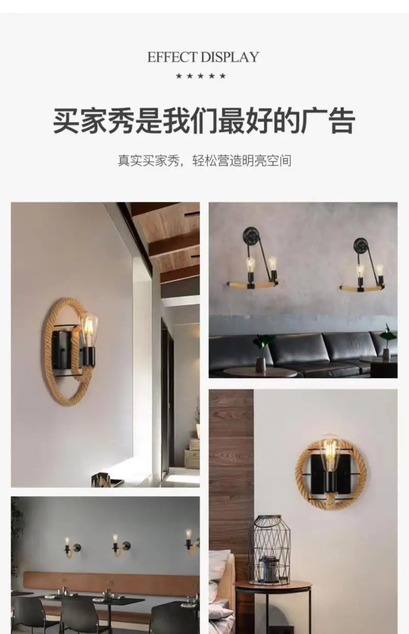 Wall Decor  Lamp for Bedroom American Twine Retro Industrial Style Creative Village Restaurant Bar Aisle Wall Light