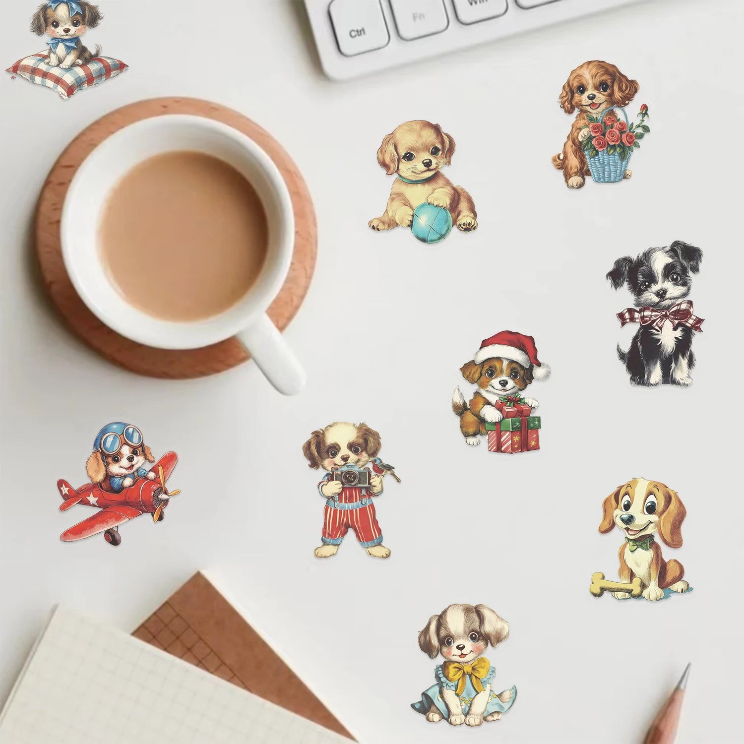 50pcs Retro American Puppy Transparent Stickers Dog Animals Decals for Party Decor Home Accents Luggage Scooters & More