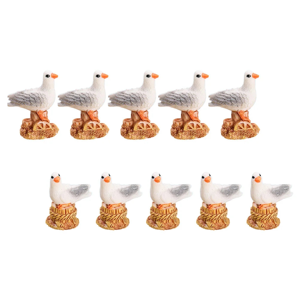 10Pcs Seagull Figurine Ocean Bird Statue Animal Garden Statues Seagull Sculpture Outdoor Decorations Bird Decoration Home Office