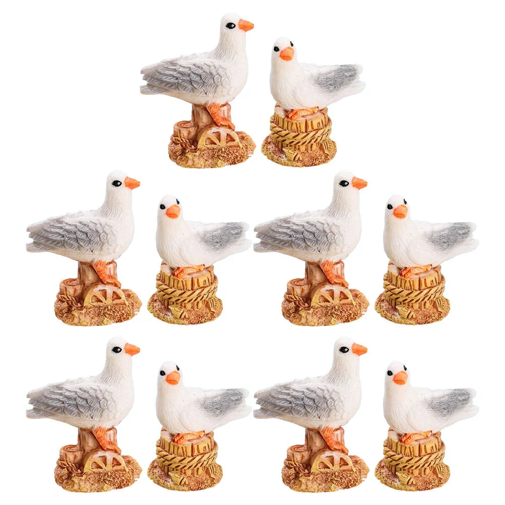10Pcs Seagull Figurine Ocean Bird Statue Animal Garden Statues Seagull Sculpture Outdoor Decorations Bird Decoration Home Office